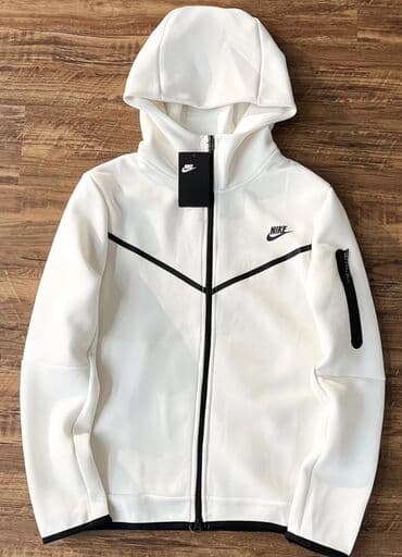 Nike Tech Fleece худи на молнии с капюшоном, белый цвет с контрастными