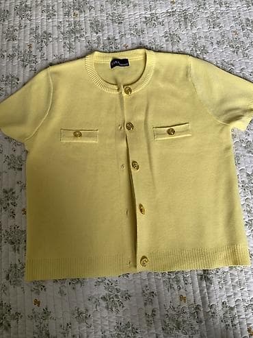 zara hm: Кардиган ZARA, короткий рукав, лимонно‑жёлтый цвет. почти новая — 1