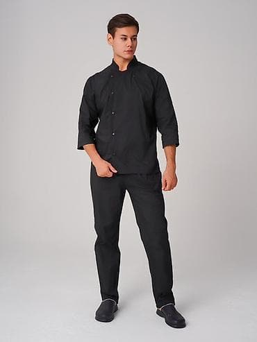 одежда для кухни: Мужской комплект для повара, цвет черный. - Верх: поварский китель с — 2