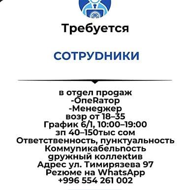 Вакансии: Требуется Менеджер по продажам, График: Пятидневка, Полный рабочий день, Карьерный рост — 1