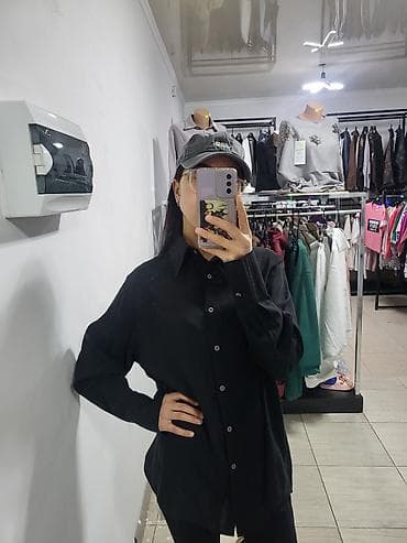 женские классический пальто: Базовая женская рубашка оверсайз - Классический воротник, застёжка на — 3