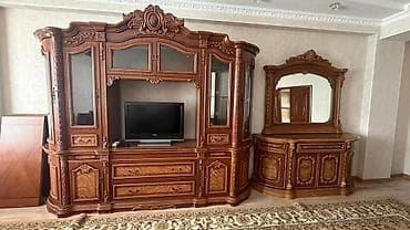 стеклянный полка: Гарнитур для зала, Тумба под ТВ, Дерево, цвет - Коричневый — 3