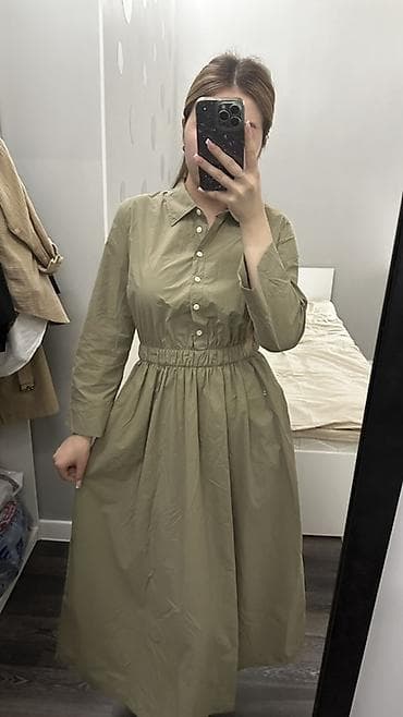slim patch: Платье-рубашка Zara original длина миди цвета хаки. - Фасон — 1