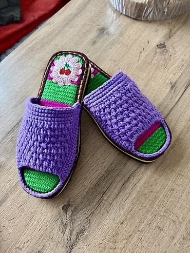 Домашние тапочки: Вязаные домашние тапочки с открытым носком - Ручная вязка верхней — 3