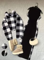 клетчатая: Женский Y2K повседневный элегантный клетчатый флисовый комплект — 3