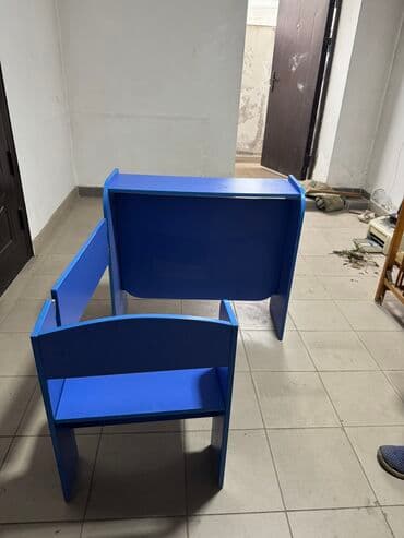 рабочий стол: Комплект парты и стула, Б/у, Самовывоз, цвет - Синий — 4