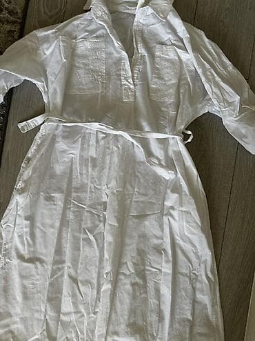 пляжная рубашка: Белое платье-рубашка из легкой хлопковой ткани. - Свободный силуэт — 1