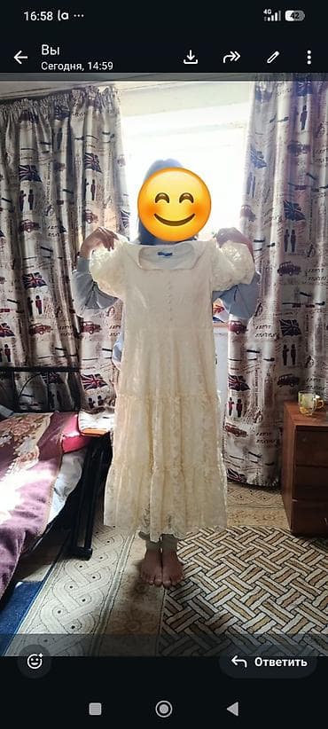 корейский одежды: Нежное платье в винтажном стиле, айвори/кремового цвета. - Длина — 2