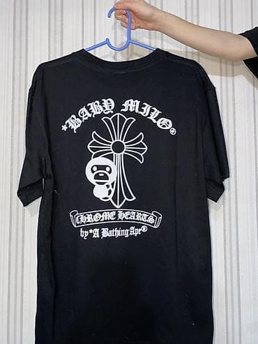 nike tech: Футболка черная унисекс с принтами Chrome Hearts x A Bathing Ape (Baby — 2