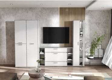 шыфонеры: Денвер ШК 01 - Шкаф, Белый/Ателье светлый, Стендмебель Дизайн шкафа — 1