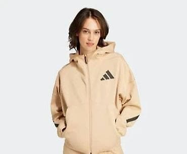 тедди толстовки: Бежевое худи/толстовка на молнии с капюшоном. Adidas W Z.N.E. Full-Zip — 1