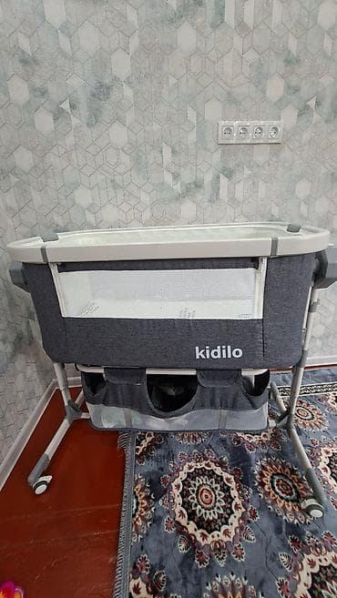 kidilo: Детская приставная кроватка, С колесиками, цвет - Серый — 4
