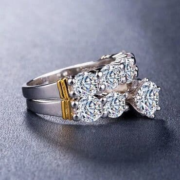 свадебные платья для покрытых: Набор женских колец c цирконом и цветовой кодировкой - 2 шт, S — 3