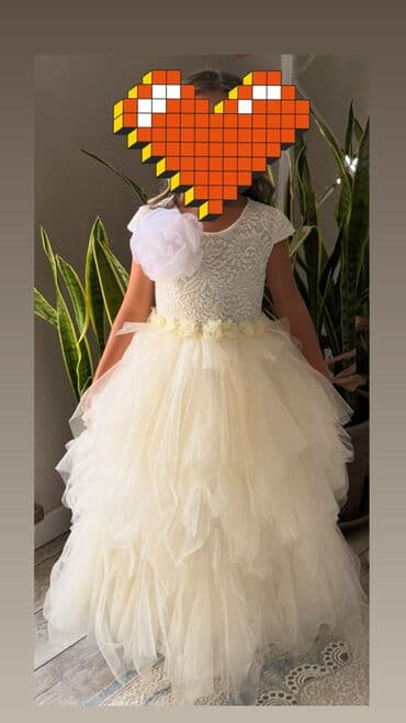 нарядное платье на девочку: Детское платье, цвет - Бежевый, Б/у — 1