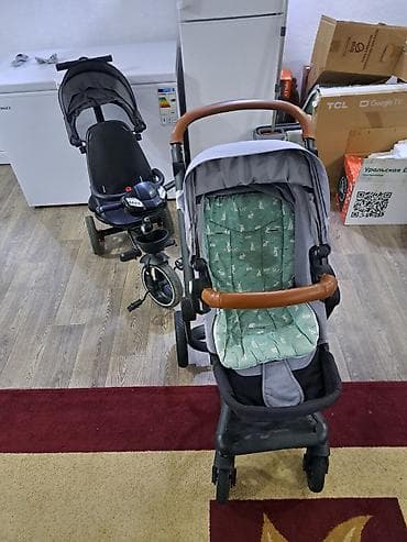 фикс тмл: Детская прогулочная коляска + трехколесный велосипед-каталка с ручкой — 1