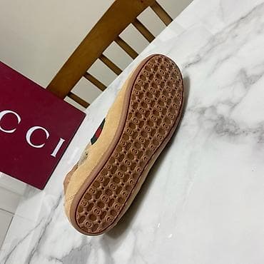 кроссовки для тренировки: Кроссовки Gucci бежевые - Материалы: сочетание замши и фирменного — 6