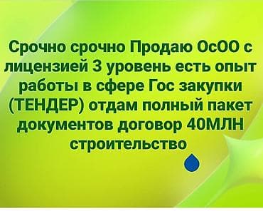 Готовые ОсОО: ОсОО с лицензией 3 уровня. Профиль — строительство. Есть — 1
