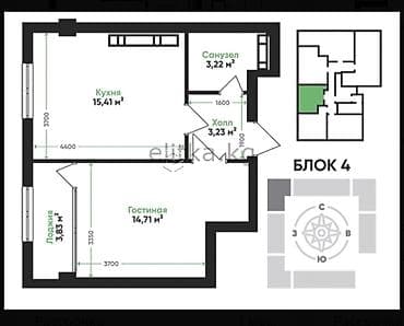 квартира 2 комната в бишкеке: 1 комната, 40 м², Элитка, 11 этаж, ПСО (под самоотделку) — 2