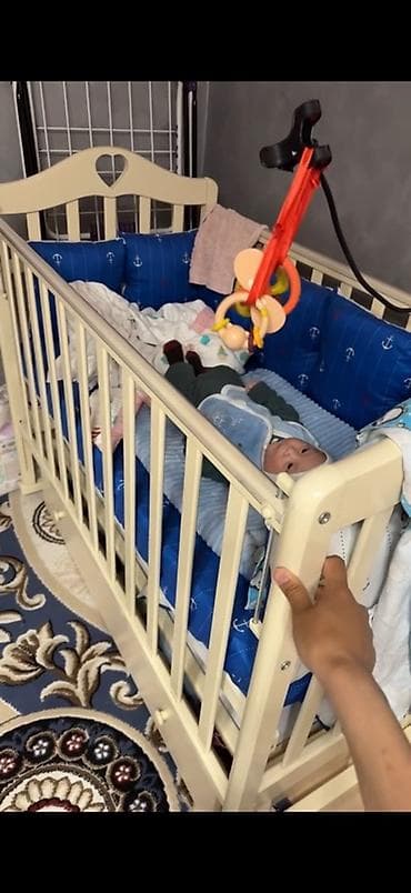 матрас эки кишилик: Детская кроватка-манеж из массива дерева, цвет белый/молочный — 4