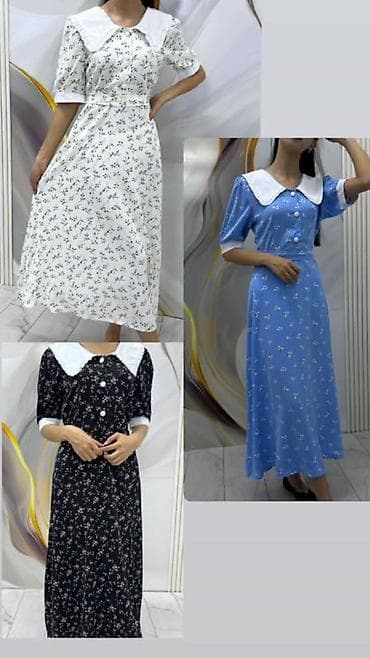 угу: Платье миди с крупным белым воротником - Женственное платье — 1