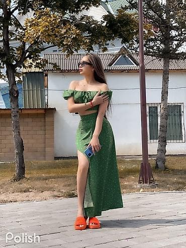 Платье летнее женское, зеленое в мелкий белый горошек. - Крой