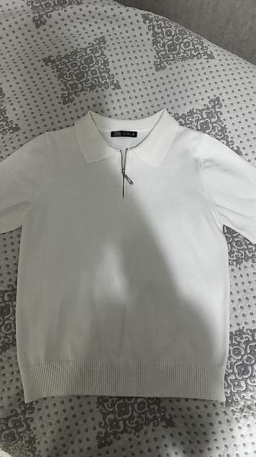 zar: Белая трикотажная футболка-поло Zara.женская - Модель: короткий — 2