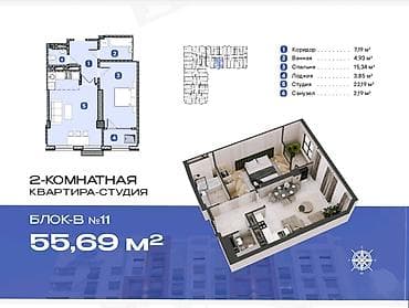 Батирлер: 1 бөлмө, 48 м², БГУ Элитка, 5 кабат, ПСО (өз алдынча бүтүрүү) — 5