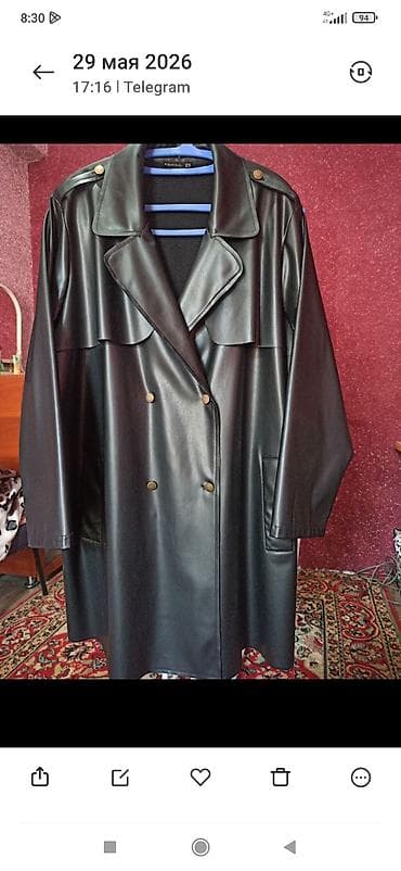 черный кожаный плащ: Плащ, Тренчкот, Двубортная модель, 3XL — 1