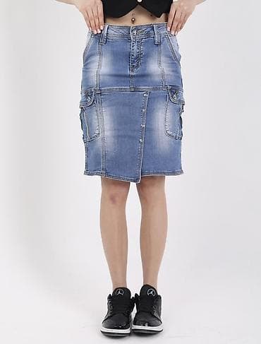 Юбка, Модель юбки: Прямая, Миди, Джинс, По талии