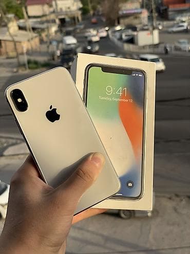 IPhone X, Б/у, 64 ГБ, Серебристый, Чехол, Коробка, 76 %