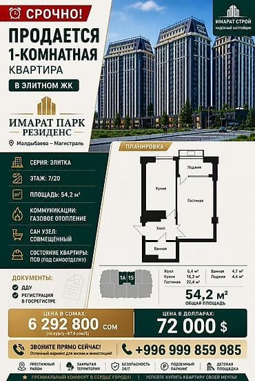 жк gravity: 1 комната, 54 м², Элитка, 7 этаж, Готовая ПСО (под самоотделку) — 1