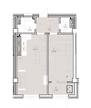 1 комната, 47 м², АУЦА 8 этаж, ПСО (под самоотделку)