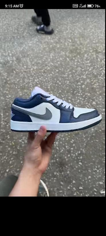 lining шлепки: Кроссовки Nike Air Jordan 1 Low - Цвет: темно‑синий/белый с серым — 2