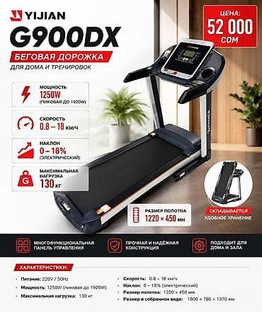 ЦЕНА 52000 сом 🏃‍♂️ Беговая дорожка YIJIAN G900D Характеристики: •
