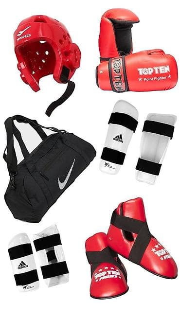 тейквондо: Комплект экипировки для тхэквондо/кикбоксинга: - Перчатки Top Ten — 8
