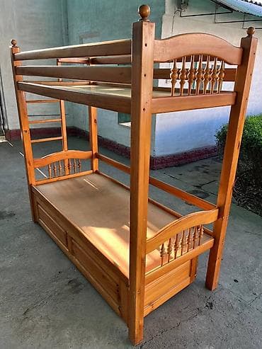 юношеская кровать: Двухъярусная деревянная кровать с выдвижными ящиками для хранения — 1