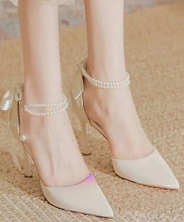 крем невеста: Туфли-лодочки женские, кремово-белые, с острым мысом и изящным — 3