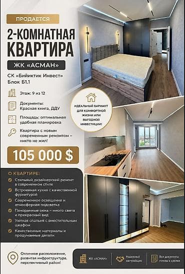 ничего: 2 комнаты, 61 м², Элитка, 9 этаж, Дизайнерский ремонт — 1