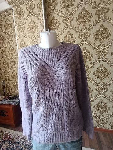 женское нижнее белье бишкек: Вязаный свитер женский, лиловый. - Фактурная вязка с узором «косы» и — 1