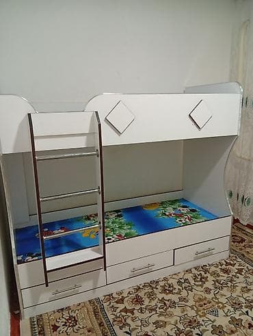 Двухъярусная детская кровать, Новый, ЛДСП, цвет - Белый at lalafo.kg Двухъярусная детская кровать, Новый, ЛДСП, цвет - Белый