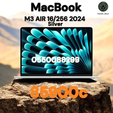 ноутбук appl: Ультрабук, Apple, 16 ГБ ОЭТ, Apple M3, 13.5 ", Жаңы, Жумуш, окуу үчүн, эс тутум SSD — 1