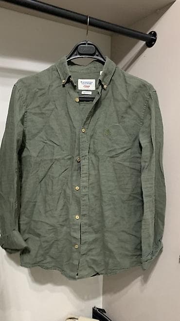 лён рубашка: Мужская рубашка, M, Gant, Б/у, цвет - Зеленый, Самовывоз, Платная доставка — 2