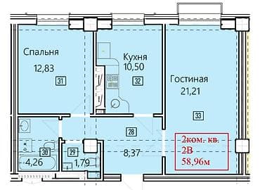58: 2 комнаты, 58 м², Асанбай мкр Элитка, 5 этаж, ПСО (под самоотделку) — 2