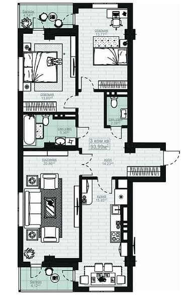 discovery studio: 3 комнаты, 94 м², Асанбай мкр Элитка, 9 этаж, ПСО (под самоотделку) — 1