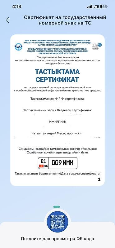 гос номир: Госномер для ТС: 009 NMM (регион 01 KG, Кыргызстан) - Особенная — 2