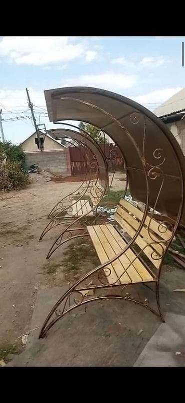 уксусное дерево: Скамейка Металл, Со спинкой, С крышей — 6