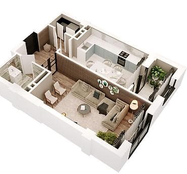 1 room: 1 комната, 46 м², Элитка, 7 этаж, Готовая ПСО (под самоотделку) — 1