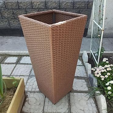подвесной стол: Высокий уличный кашпо-вазон из искусственного ротанга - Форма — 1