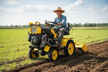 ищу работу тракторист: Мини-трактор желтого цвета с черными колесами. Предназначен для — 1