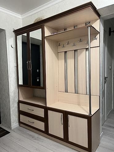 стол с табуретками: Гарнитур для прихожей, Шкаф, ДСП, цвет - Коричневый — 2